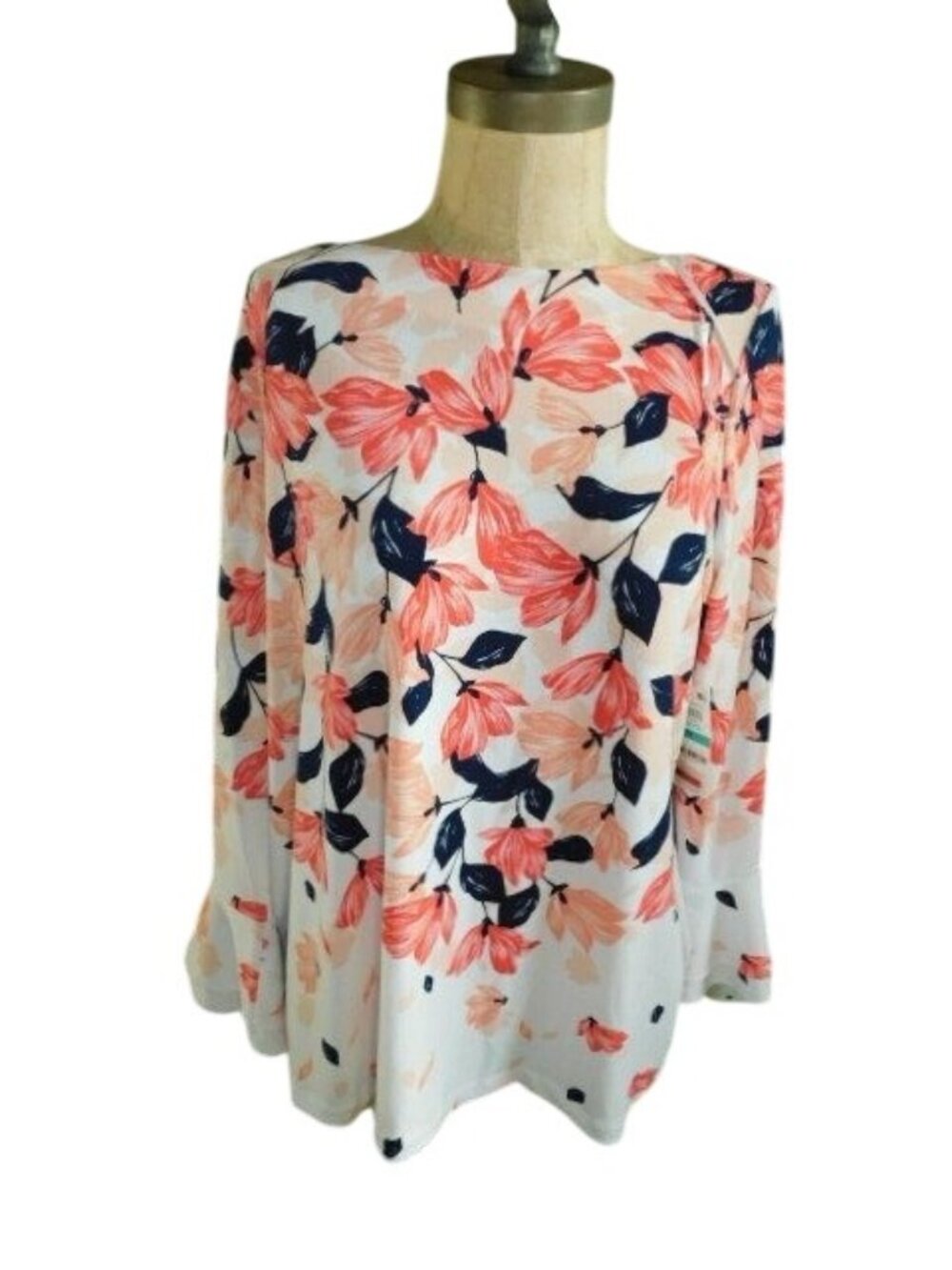 Macy's Charter Club Size 0X Plus Size Floral Flared Sleeve Blouse Top NWT
